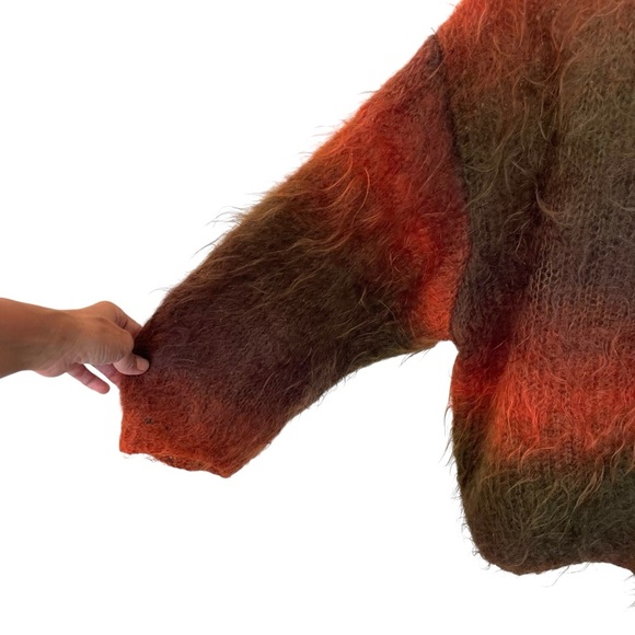 HANDMADE Vibrant Mohair Women's Oversized Sweater Rust Brown Green XL / XXL - Picture 9 of 9